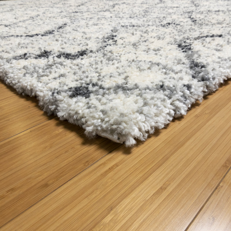 Tapis à poil long zigzag moderne ivoire / gris Chaise Gilas, Rectangle 9 pi 6 po x 13 pi 1 po