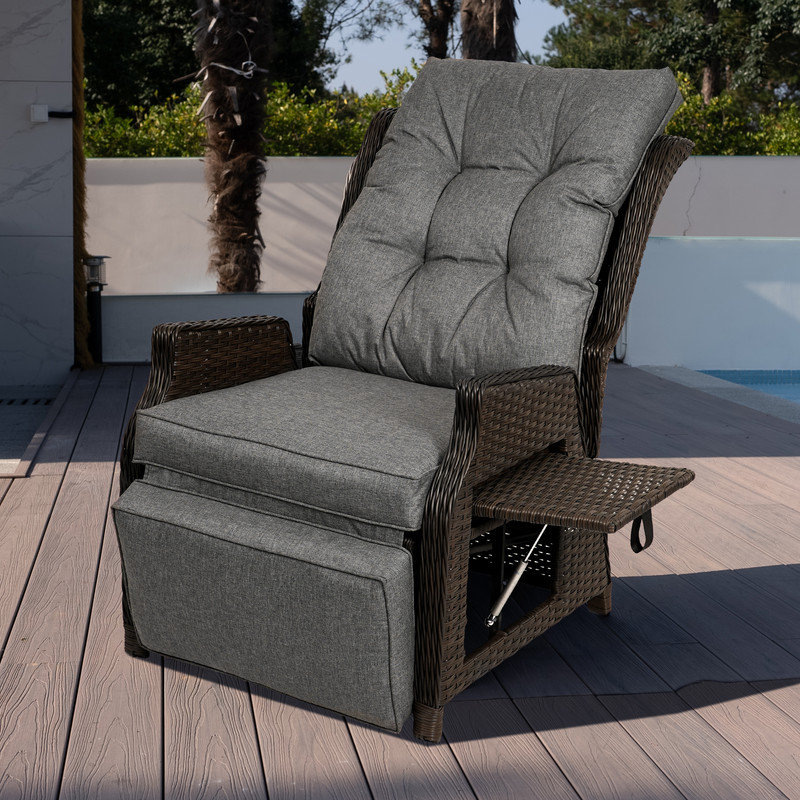 1 fauteuil d'extérieur en osier avec dossier et repose-pieds réglables 1 pièce, Gris