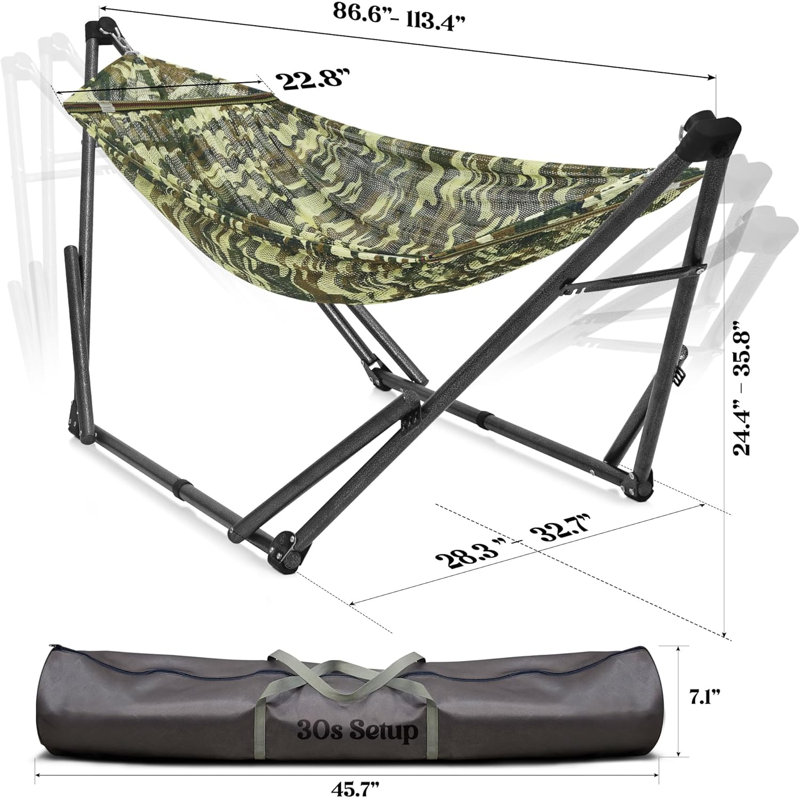 Capacité de 550 lb de hamac, garantie de 3 ans, hamac de camping pliant 30s avec support