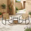Ensemble bistro 3 pièces toutes saisons, 2 chaises berçantes à glissement en douceur, 1 table d'appoint robuste avec sac de rangement assorti pratique, convient au patio, à la cour ou à la terrasse