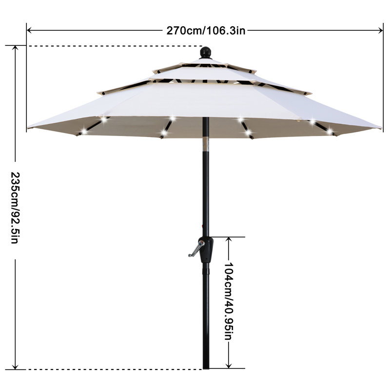 Parasol de marché éclairé Caerphilly, Beige clair, 106.3" W x  106.3" D