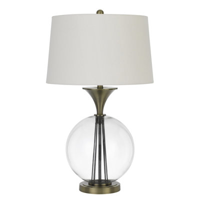 Lampe de table Moxee en verre et métal, 77,5 cm de hauteur, laiton antique, 150 W, culot E26, abat-jour cylindrique blanc conique à 3 intensités