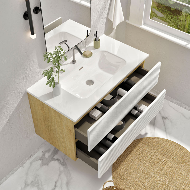 Meuble-lavabo simple 24 po avec comptoir en céramique avec trop-plein Kersha, pré-assemblé, Jaune, 24", Trou simple