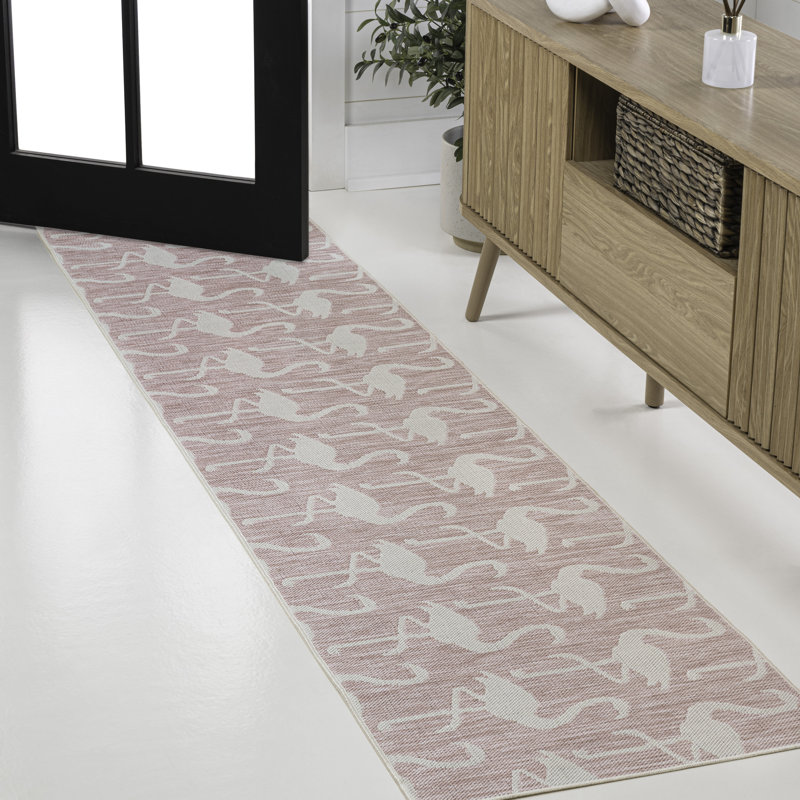 Tapis d'intérieur / extérieur rose / crème deux tons Cindia, Tapis de couloir 2 pi x 7 pi 10 po
