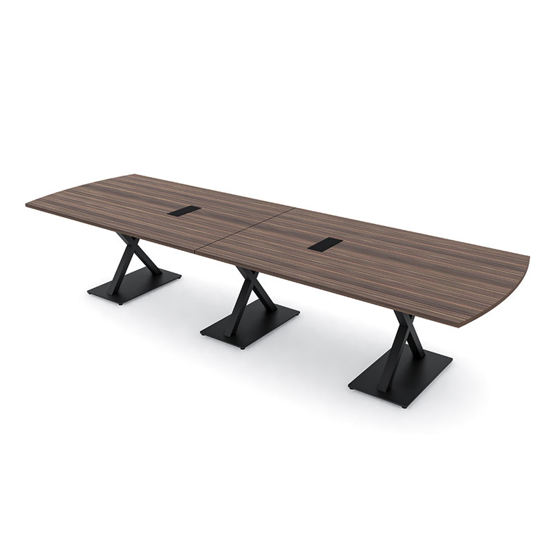 Table de conférence Pavert Arc Unité électrique, Noir mat, Eucalyptus naturel, H 30 po x l 120 po x P 48 po