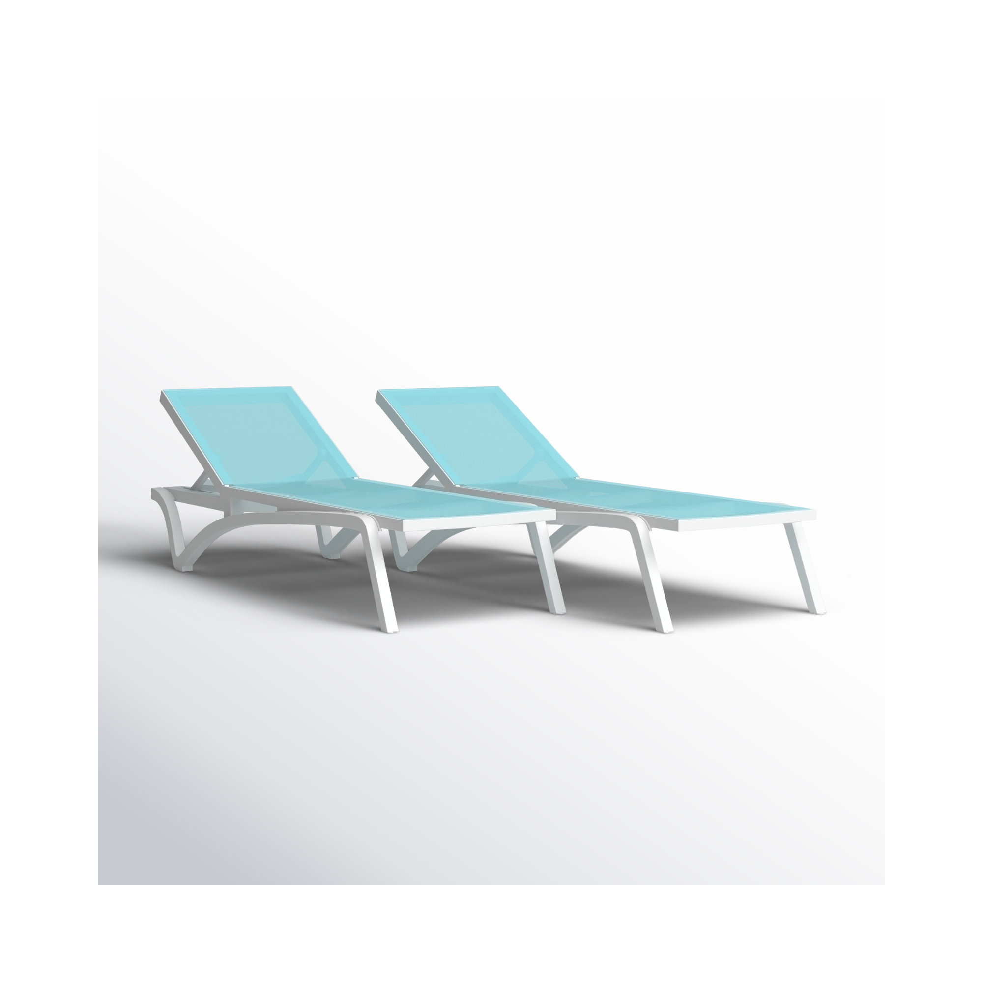 76" Long Reclining Single Chaise, White/Turquoise