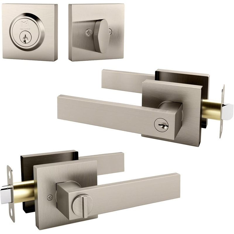 Ensemble combiné de poignées de porte d'entrée réversible et de serrure à cylindre simple Mega poignées Mega | Levier à clé moderne