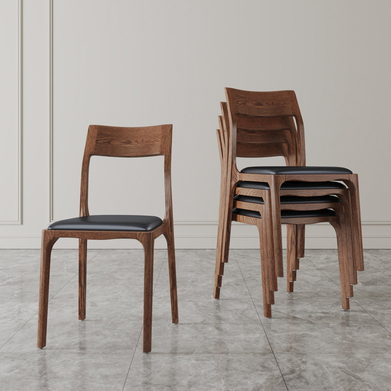 Moderno Modern Vegan Leather Upholstered Ash Wood Stackable Dining Side Chair in Brown/Black, Brown/Black