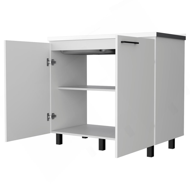 Évier utilitaire et armoire Oklahoma 2, tablette intérieure, comptoir en acier inoxydable