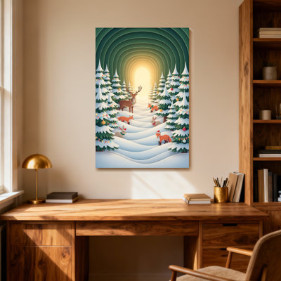 Christmas Winter Forest With Deer And Foxes