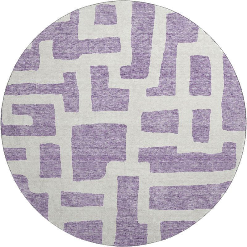 Premium Machine Washable Prisco Purple Rug, Round 8'