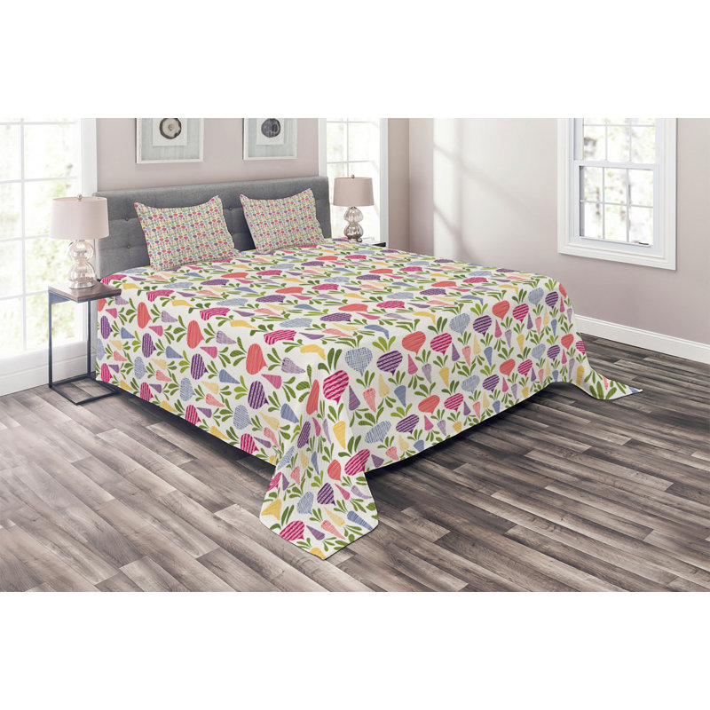 Vegetables Farmhouse / Country Geometric Shapes Coverlet, King Bedspread + 2 Shams