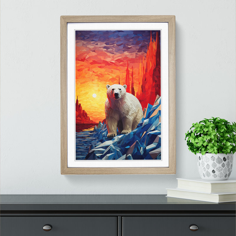 XYZ-FRM-V1223-5207 Polar Bear Orphism - Single Picture Frame Print on Wood, 34cm H x 25cm W x 2cm D, Oak