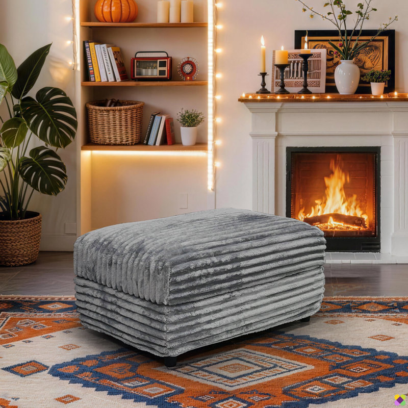 Gus 31.5"W Corduroy Ottoman, Gray