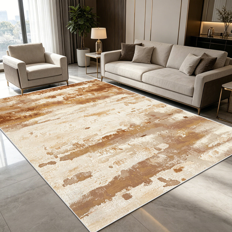 1PC Neutral Brown Watercolor Abstract Distressed Streaked Pattern area rugs, Soft and Comfortable, easy-to-maintain, machine washable Indoor floor mat, suitable for living room, bedroom, dining space, balcony, patio, front porch, entryway, home offic
