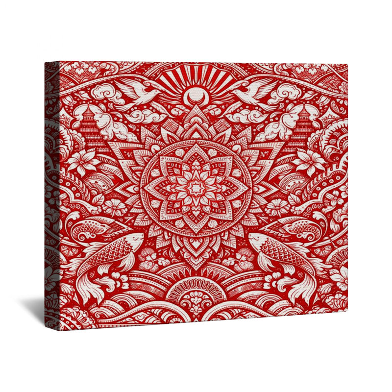 Toile tendue complexe rouge Mandala, 16 x 20 pouces