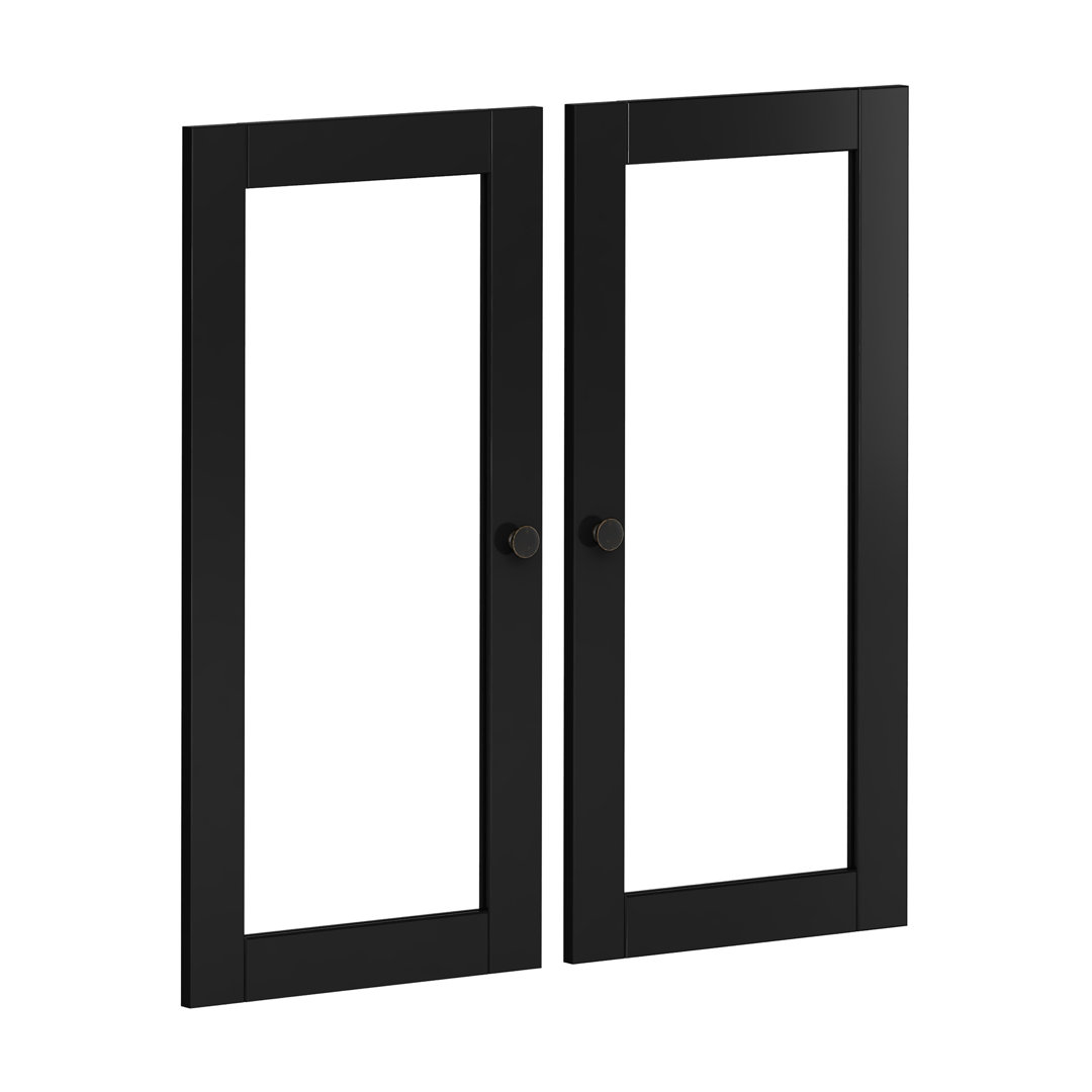 Bryanty 100% Solid Wood Modular Pantry Cabinet Clear Glass Double Door Kit Hokku Designs 