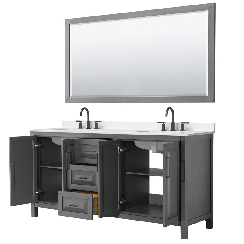 Daria 72'' W Vanity, Matte Black, Gray, White Quartz