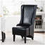 Fauteuil à oreilles confortable en similicuir à haut dossier, fauteuil de 22,74 po de largeur pour la chambre à coucher, noir avec pieds rembourrés et en bois doux, rembourrage dense du salon, apparence de bouleau texturé-149583519