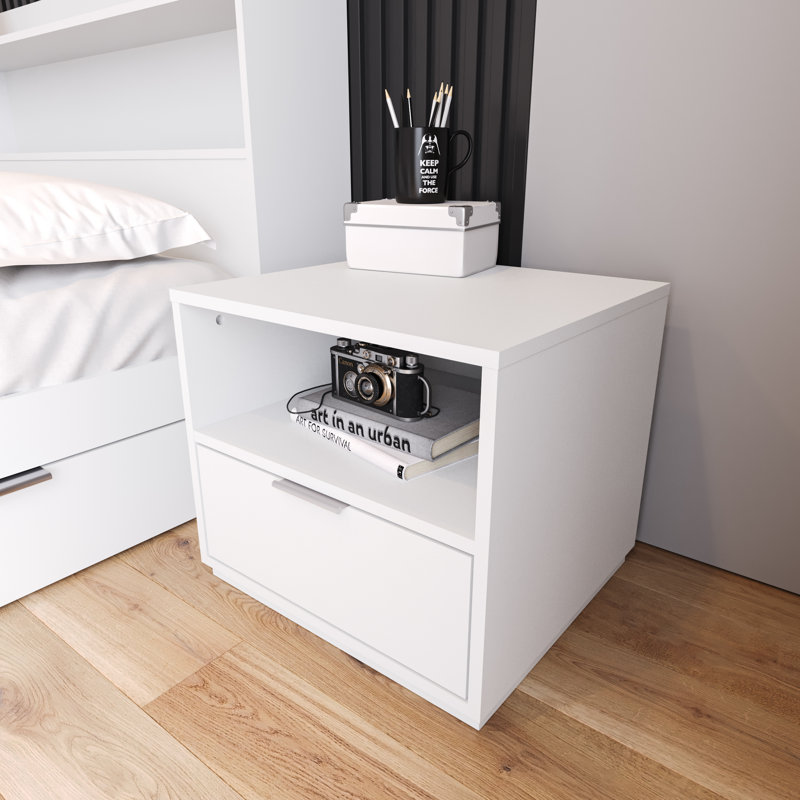 Leika 1 - Drawer Particle Board Nightstand, White