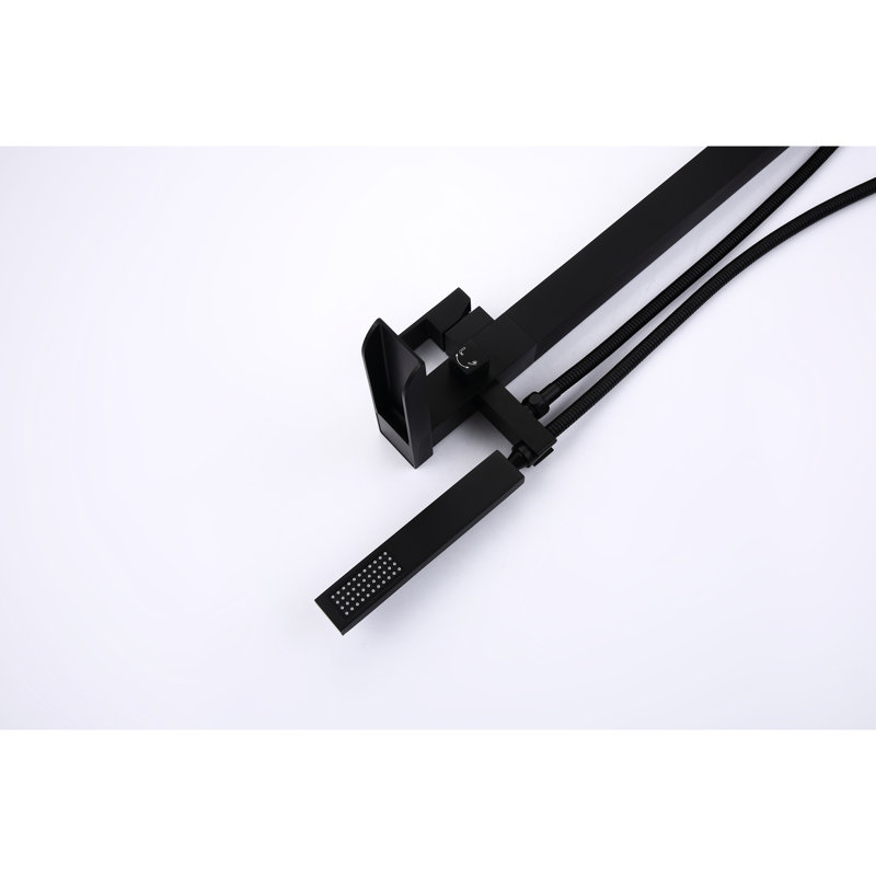 Freestanding Tub Shower Faucet With Handheld - Matte Black Stainless Steel, High Flow, Waterfall Spout, Rust & Corrosion Resistance For A Stylish Bathroom Steel And Waterfall-Style Spout Black, ,