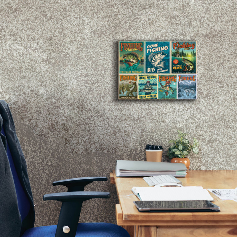 «Vintage Fish Adds» par Epic Portfolio, art mural sur toile, H 12 po x l 16 po x P 0,75 po