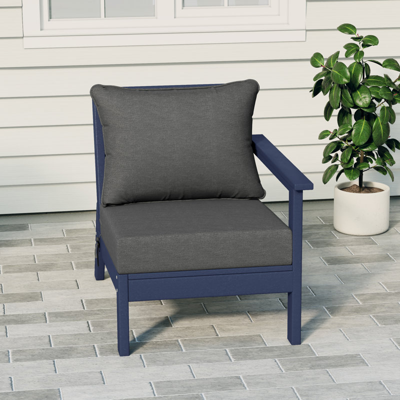 Deep Seating Right Arm Chair With Cushions, Gray, Navy Blue