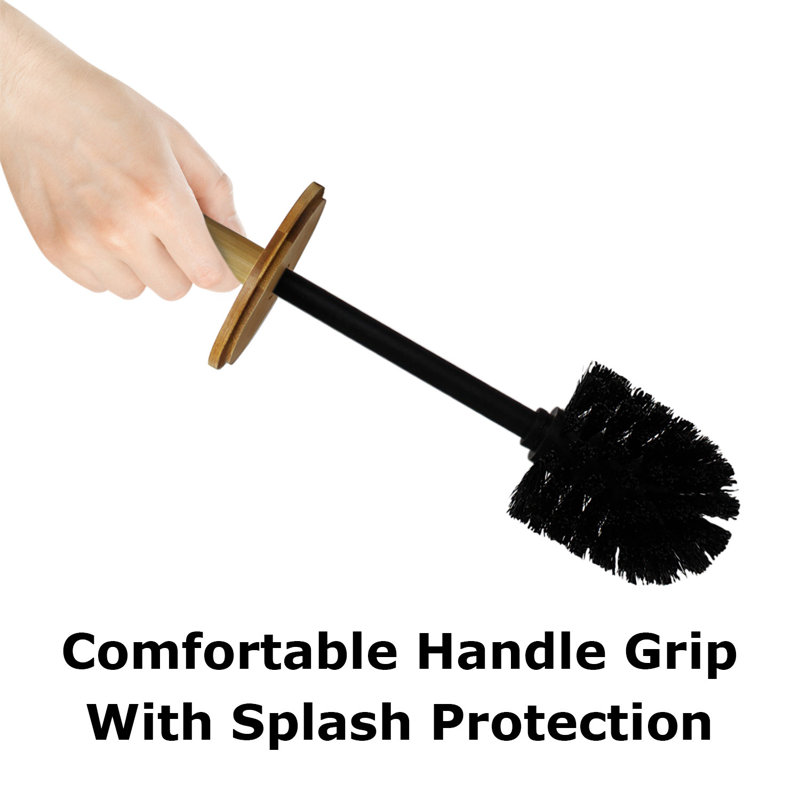 Black Bamboo Top Toilet Brush Holder with Heavy Duty Bristles