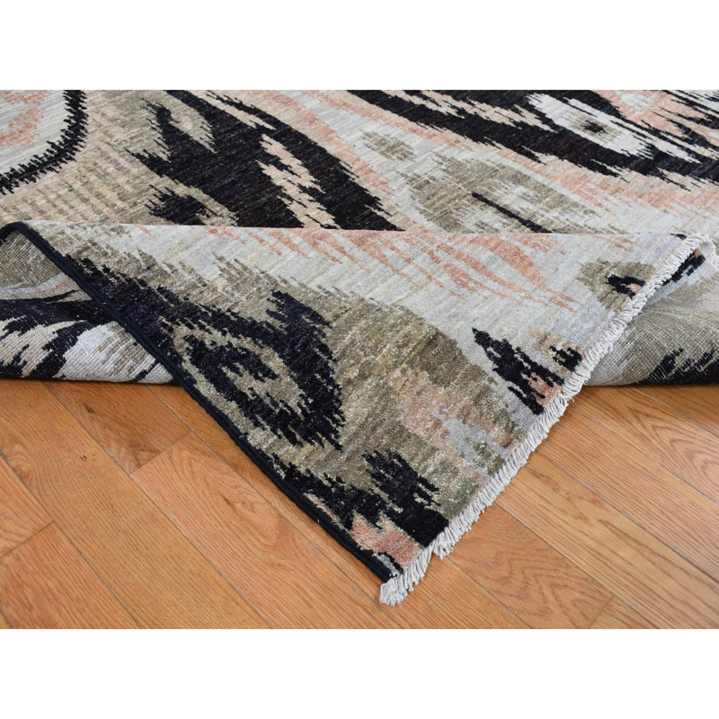 Tapis noué à la main 100% laine ikat ouzbek 9 pi 1 po x 13 pi noir 3777BFF2FDC94517A6CC34EEE83B0E3C
