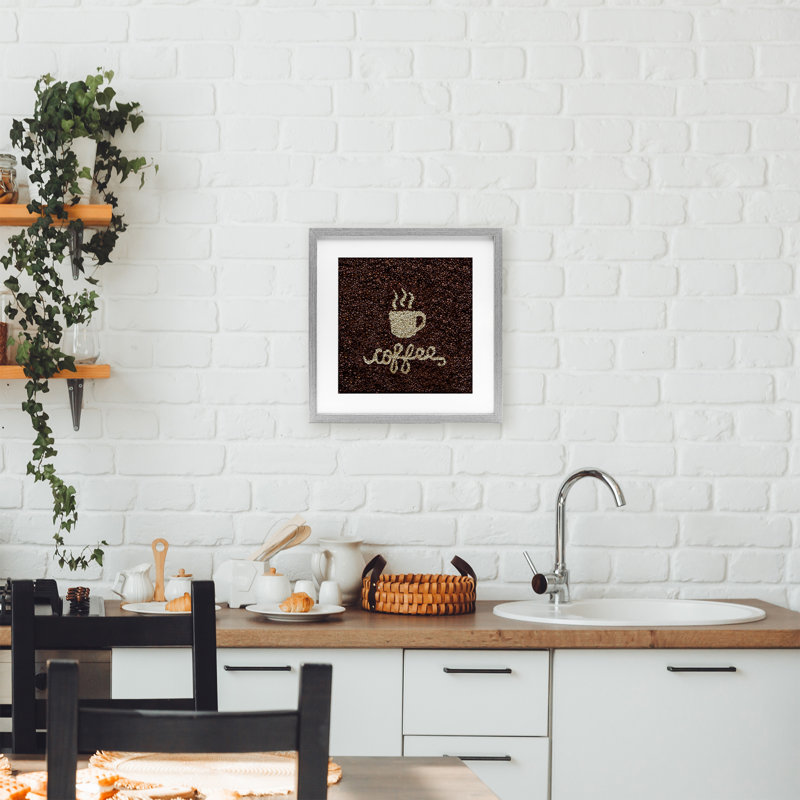 Motif grain de café, impression encadrée sous verre, design par Seven Trees Design, H 16 po x l 16 po, Cadre de ferme gris