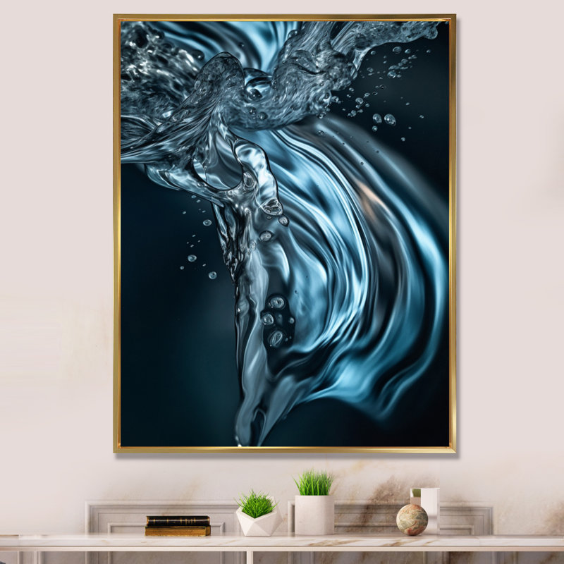 «Blue Wave and Waveform Dreams I» sur toile, Cadre flottant doré, H 44 po x l 34 po x P 1,5 po