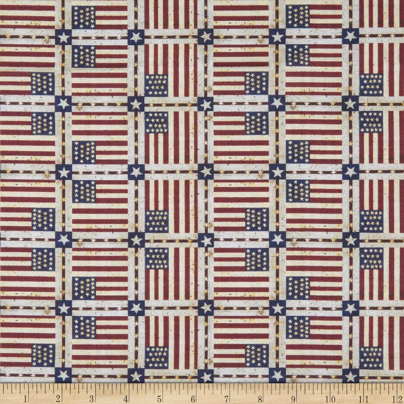  Tissu 100% coton rouge à motif de drapeaux patriotiques Springs