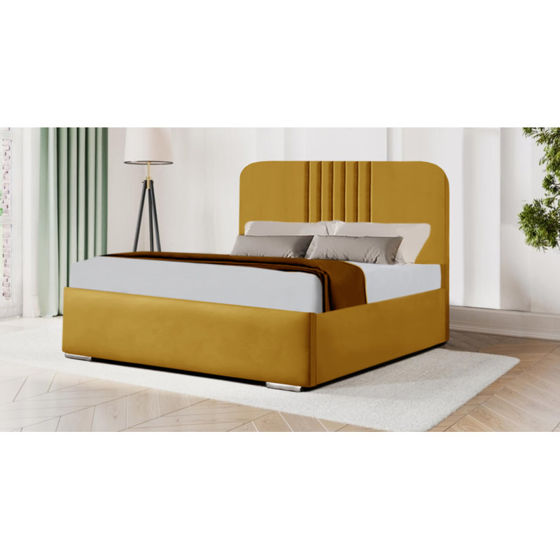 Baasit Upholstered Bed, Yellow Mustard, Double (4'6)