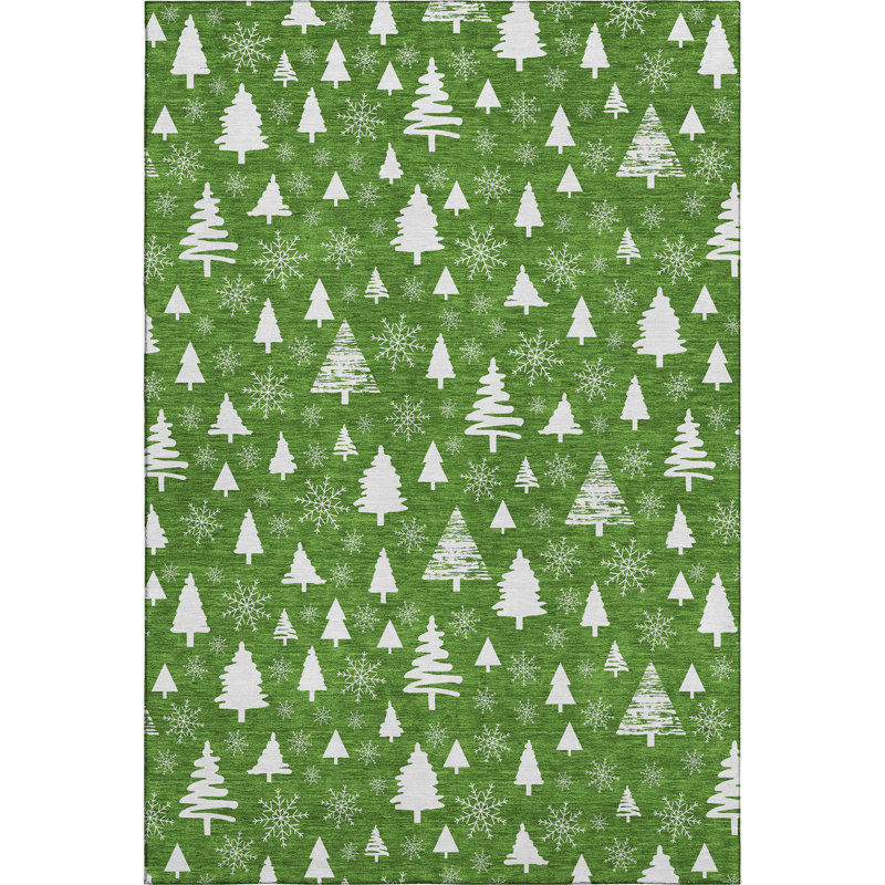 Premium Machine Washable Dockside AMF1815 Christmas Trees Rug, Rectangle 10' x 14'