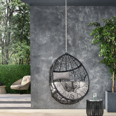 Hanging Chair With 8Ft Chain - , Spill- Cushions, 37.28W X 25.01D 45.17H, Grey/Black Teardrop Long-Lasting Water- 37" W 25.01" D 46" H, Grey + Black