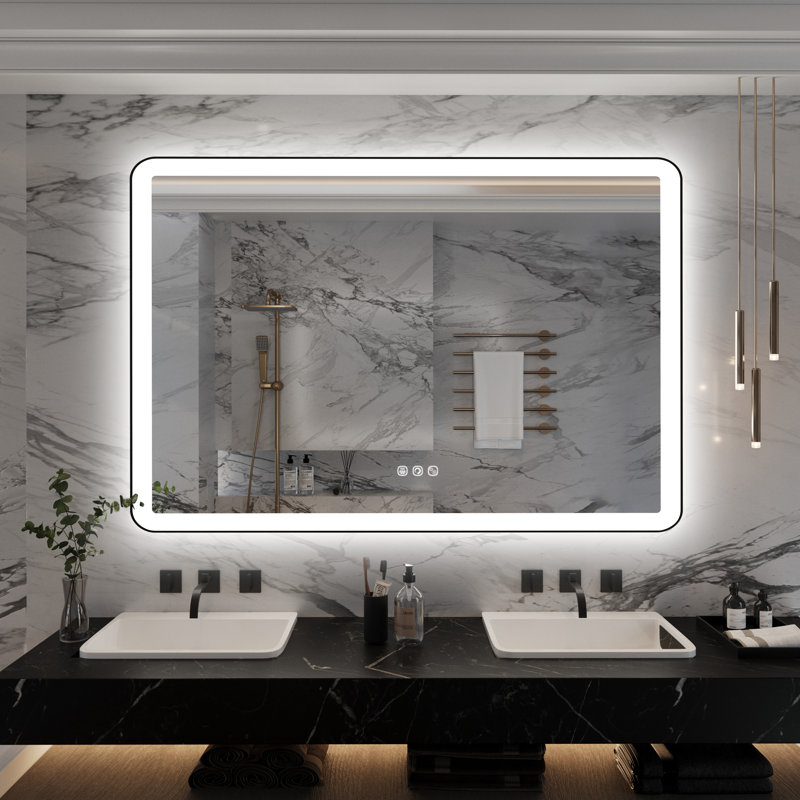 Miroir mural Natalin, 60 po x 40 po, Noir mat, Rectangulaire