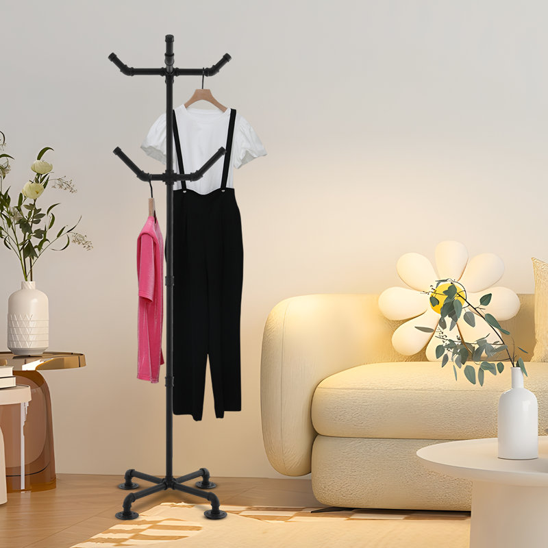 6-Hook Industrial Style Water Pipe Coat Rack, Brown