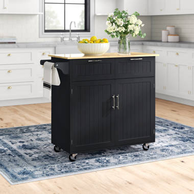 AVAWING Kitchen Island on Wheels, 2 Drawers Portable Kitchen Storage  Islands & Carts on Clearance, Rolling Island for Kitchen, Rubber Wood Top  Coffee