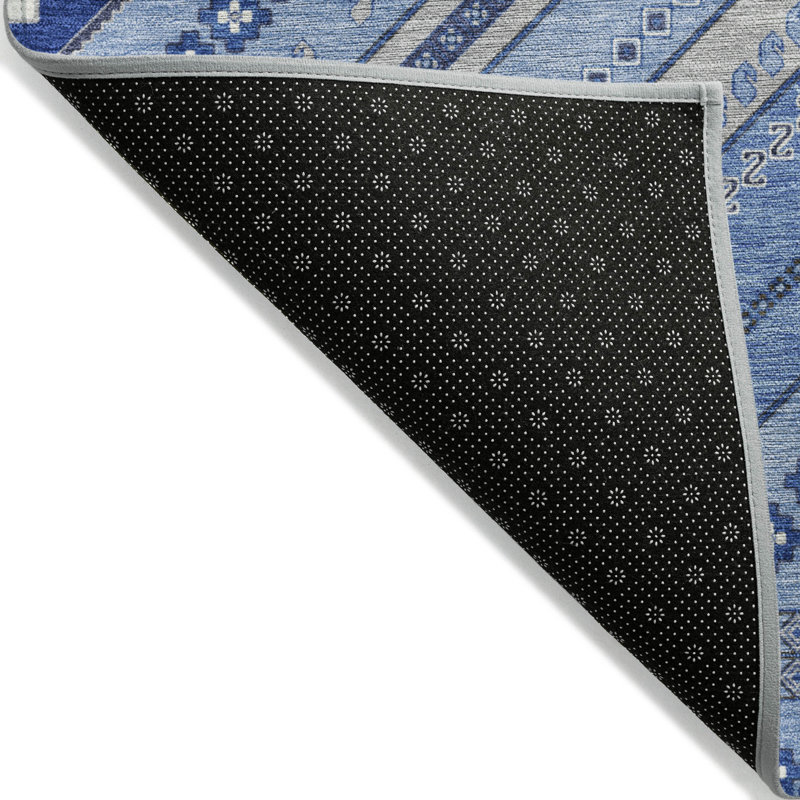 Blue Tribal Pattern Washable Synthetic 8' x 10' Rug