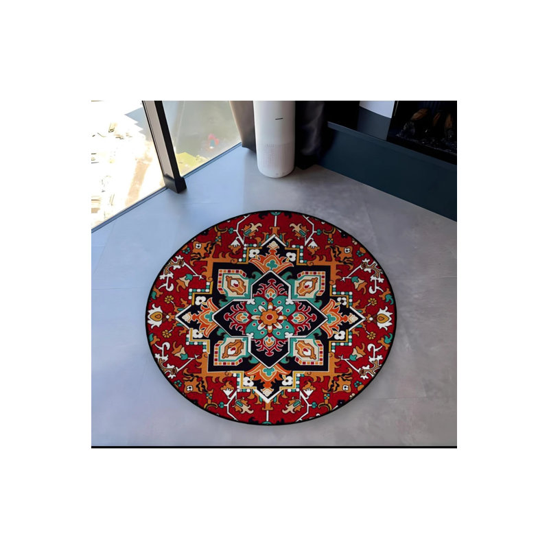 Burdy Themed Traditional Motif Patterned Round Woven Base Vintage Decorative Carpet, Round 2'8"