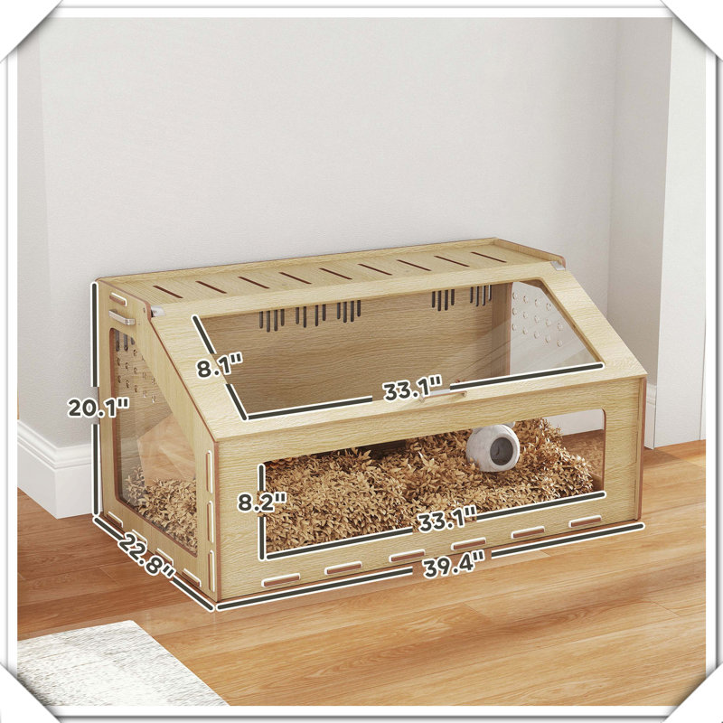 Cage à hamster avec fenêtre ouverte en chêne