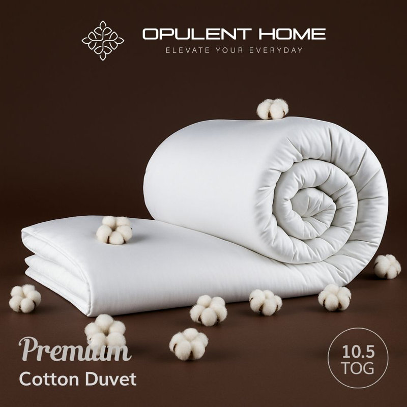 Opulent Home Lightweight 10.5 Tog All Season Cotton Duvet - Anti-Allergy Hypoallergenic Hollowfibre Quilt - Single/Double/King/Super King