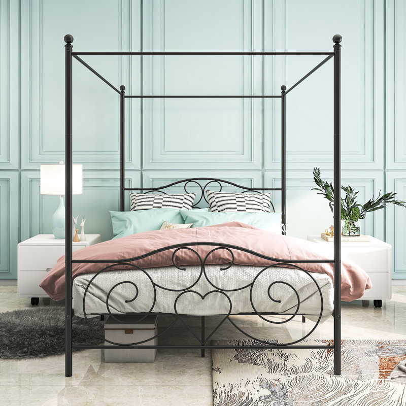 Structure de lit avec tête et pied de lit de style rétro, assemblage facile à faire soi-même Toutes les pièces sont incluses