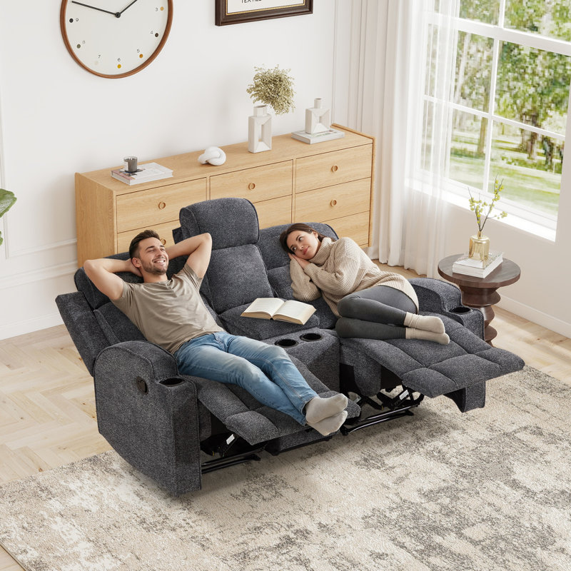 67.32" Wide Manual Reclining Loveseat With Hidden Storage Console And Dual Cup Holders, Dark Gray