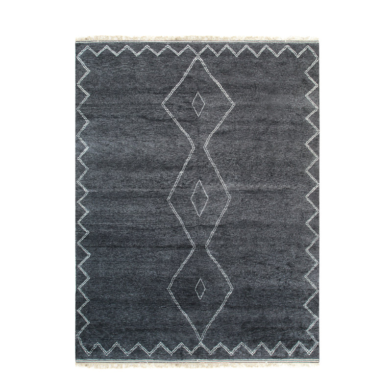 Charcoal Hand-Knotted Wool Contemporary Rectangular Area Rug