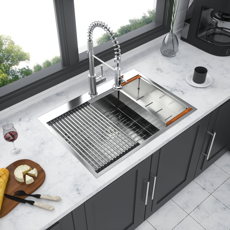 30 Drop Kitchen Sink - 30 X 22 X 10 Inch Kitchen Sink Drop-In Topmount Single Bowl 16 Gauge Stainless Steel Ledge Workstation Kitchen Sinks