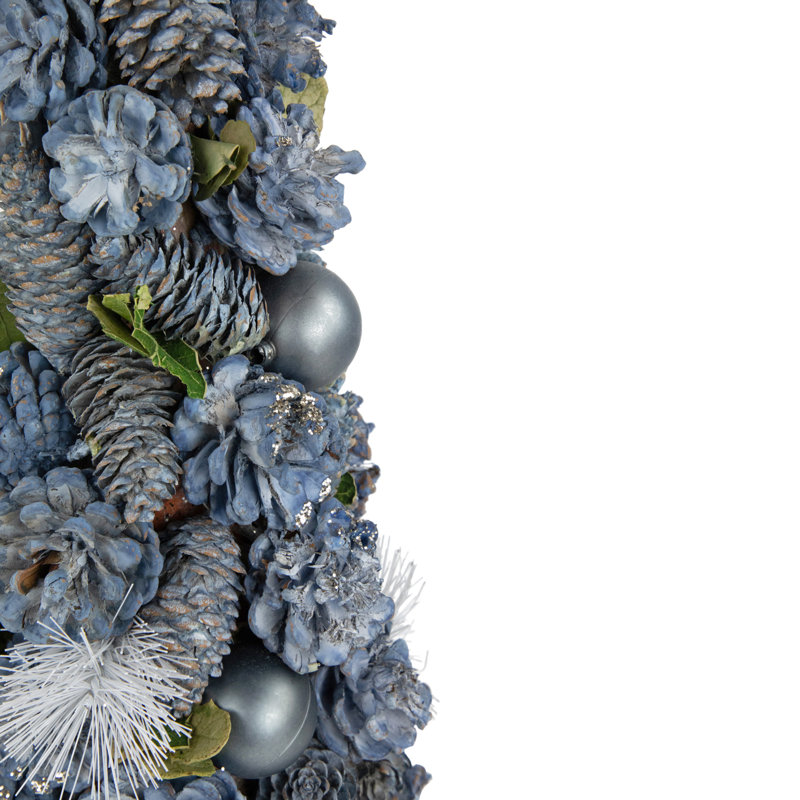 Cône de table artificiel 15 po bleu et argent Pinecone