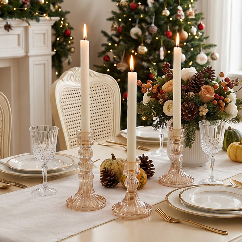 3 Pack Fluted Glass Candlestick Holders