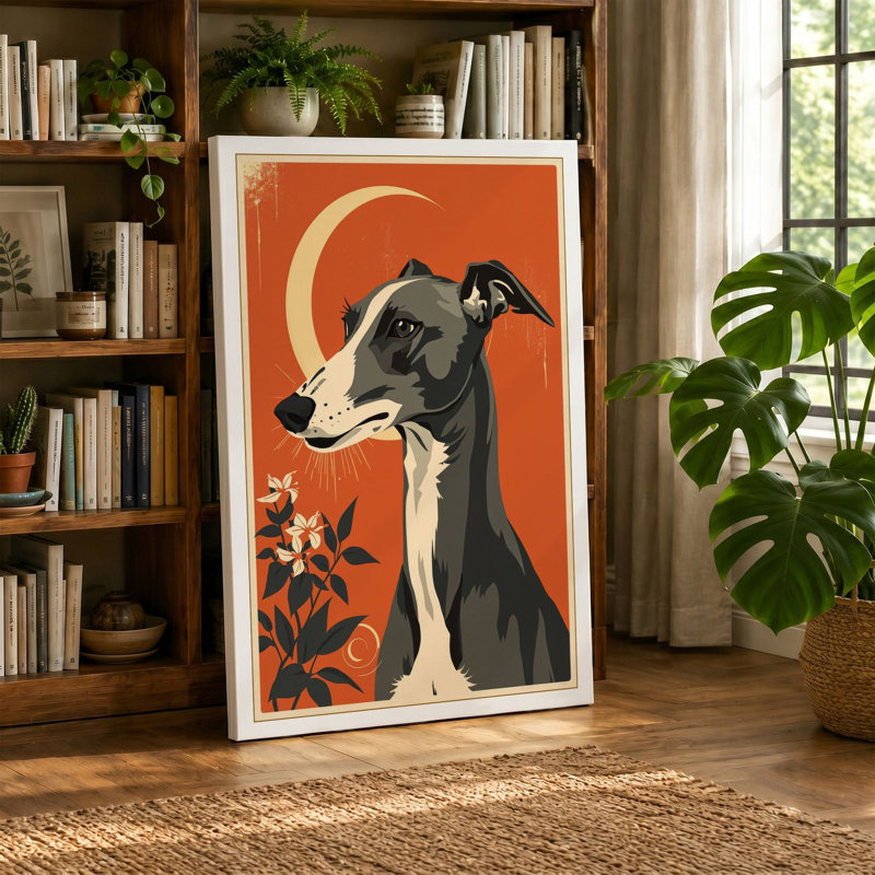Greyhound Art Deco - Wrapped Canvas, 30x20 - 76.2 x 50.8 cm, White Border