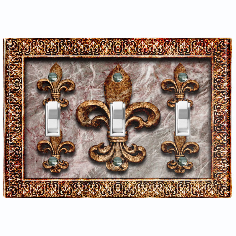 Patterned 3 - Gang Toggle Light Switch Standard Wall Plate, Gray Brown